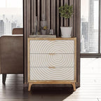 LONYKE Farmhouse 3 Drawer Dresser X 2P, White Nightstand with Handcrafted Wood Ring Motif for Bedroom, Rustic & Natural, Fully Assembled, Boho