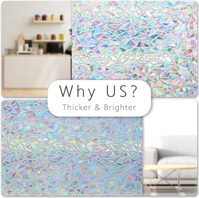 LEMON CLOUD Rainbow Window Privacy Film, Half-Moon Pattern, No Glue, Anti-UV (17.5 x 157.4 Inch)