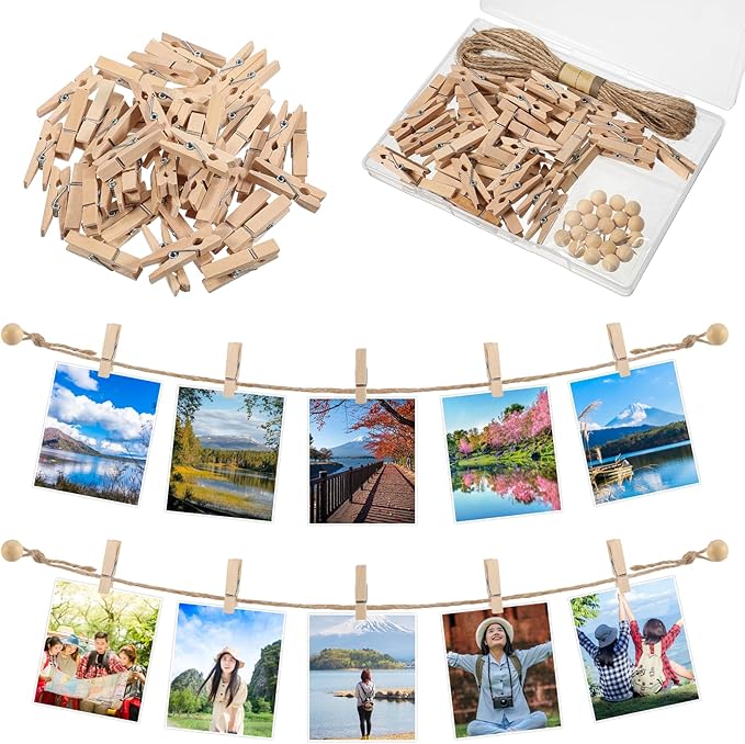 32.8 Ft Hanging Photo Display String with 50 Clips, Boho Picture Frame Wall Decor Banner Art Holder String for Bedroom Room Dorm Cubicle Office Decor