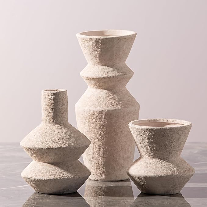 Ceramic Vase Home Table Decor - White Flower Vase Set of 3 Living Room Kitchen Decorations Farmhouse Modern Rustic Vases Decorative Centerpiece for Shelf Bedroom Office Bathroom Dining Coffee Desk