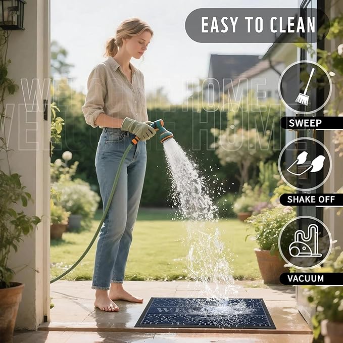 Yimobra Welcome Mat Outdoor Indoor, All-Season Waterproof Front Door Mat Outside Entrance, All-Weather Heavy Duty Non-Slip Doormat, Low Profile Porch Patio Entrance Mats, 60x36, Blue