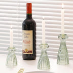 Lysenn Glass Candle Stick Holder Set of 3 – Premium Taper Candle Holders for Romantic Ambiance - Candle Sticks Holder Decor for Special Occasions - Green