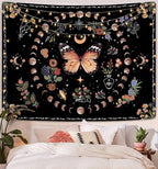 Fowocu Orange Butterfly Moon Flower Tapestry Boho Floral Plant Tapestries for Bedroom Aesthetic Tapastry's Wall Hanging Mandala Botanical Wall Tapestry for Living Room Dorm (Yellow, 80'' × 60'')
