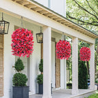 Artificial Bougainvillea Faux Flowers Plants Baskets for Outdoor Outside Decoration, 3 PCS Fake Silk Flowers Long Trailing Vines UV Resistant Realistic for Front Door Porch Patio Balcony, RedHotpink