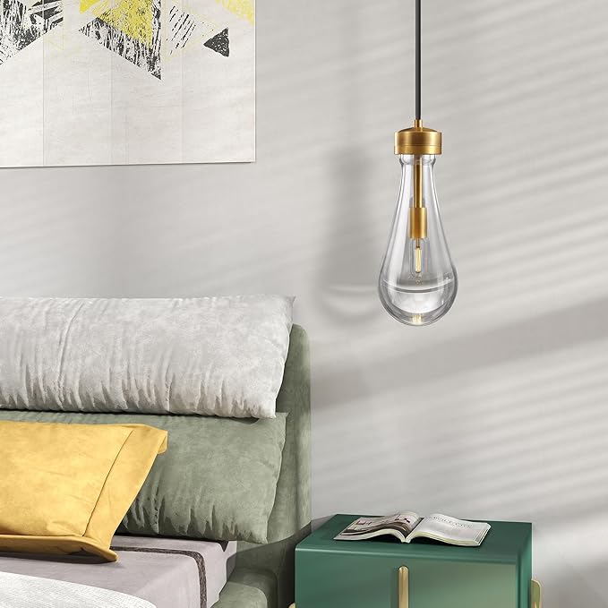 Espird Raindrop Pendant Lights - Brass Pendant Lights Kitchen Island, Teardrop Island Lights for Kitchen Set of 3 Modern Chandelier Pendant Light for Bedroom Bathroom Living Room