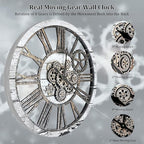 HOIBAI Large Wall Clock Clocks for Living Room Decor Oversized 30 Inch Wall Decor Farmhouse Vintage Rustic Industrial Roman Big Chic Home Decor Wall Clock for House Bedroom, Moving Gears Clock