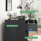 Fluted Nightstand, 24" Wide Side Table with 3 Large Storage Drawers, Mid Century Modern Wood Night Stand with Metal Handle, Wooden Bedside End Table for Bedroom, Living Room, Closet, Black