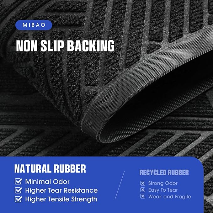 Mibao Front Door Mat Outside Entrance, Durable Outdoor Indoor Mat, Low Profile Heavy Duty Doormat, Non-Slip, Traps Dirt and Moisture, Easy Clean Patio Porch Entryway Mat, 32" x 47", Black