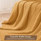 PHF 100% Cotton Waffle Weave Blanket King Size, Soft Lightweight Breathable Cozy Summer Blankets for Bed, Luxury Aesthetic Woven Bedding for Home Decor, 108"x90", Ginger/Honey Yellow