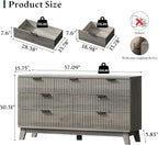 Fluted Dresser with 7 Drawers, 58" Wide Modern Chest of Drawers with Metal Handle, Wooden Dresser TV Stand, Wood Closet Clothes Storage Organizer for Bedroom, Living Room, Hallway, Light Grey