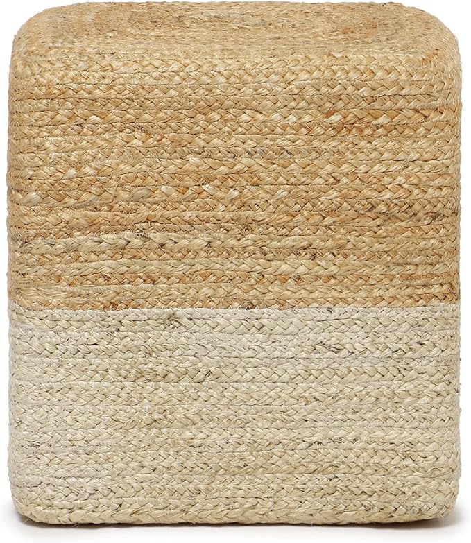 REDEARTH · Cube Pouf Ottoman - Braided Pouffe Accent Sitting Square Footrest for Living Room, Bedroom, Nursery, kidsroom, Patio, Gym; 100% Jute Set of 2 (14.5"x14.5"x16"; Natural Ivory)