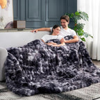 Cozy Bliss Faux Fur Throw Blanket for Couch, Fuzzy Soft Plush Thick Bubble Blanket for Sofa Bedroom Living Room, 108 * 90 Inches Tie Dye Black