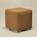 KINWELL 18.5" Wide Modern Square Boucle Upholstered Ottoman with Solid Wood Legs, Cube Ottoman Multi-Functional Sofa Footrest, Extra Seating for Living Room, Bedroom, Fully Assembled (Brown)
