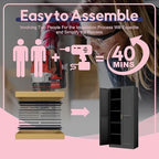 71" Storage Cabinet, Metal Pantry Cabinet, Kitchen Pantry Storage Cabinets with Doors and 4 Shelves for Laundry Room, Living Room, Dinning Room, Assembly Required, Black