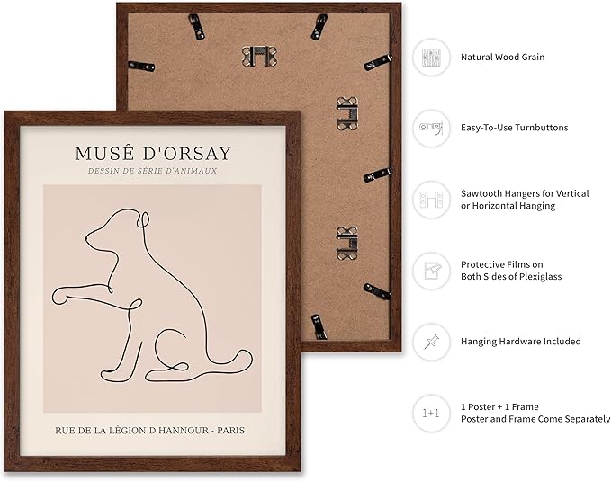 Poster Master Vintage Poster - Retro One Line Dog Drawing Print - Dog Art - Minimal Gift for Men, Women, Animal Lover - Abstract Wall Decor for Home, Office, Bedroom, 11x14 Brown Framed