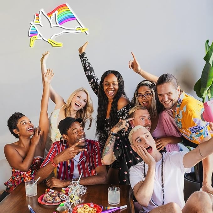 Rainbow Goose Neon Sign for Wall Decoration,Rainbow Led Funny Animal Neon Sign LGBTQ Light up Sign for Gift Pub Gay Bar (16.54 * 12.6In)