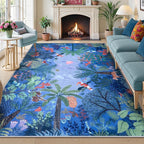 LIVEBOX Washable Bedroom Rug 8x10 Under Bed, Modern Stain Resistant Botanical Rug for Living Room Playroom Kids Boy Room, Non-Slip Jungle Forest Print Rugs for Nursery Baby