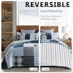 Yvooxny Queen Quilt Set Bedspread Reversible Plaid Grid Quilted Bedspread 3-Piece Real Patchwork Quilt Bedding Set ith Shams for All Seasons, Queen Size, 98 * 90 Inches