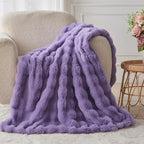 Lotus Karen Faux Fur Throw Blanket Purple - Big Bubble Rabbit Fluff Blanket for Couch Bed Sofa,Softest Fluffy Fuzzy Cozy Blanket,Thick Furry Plush Shaggy Warm Blankets for Women,60x80 Inches