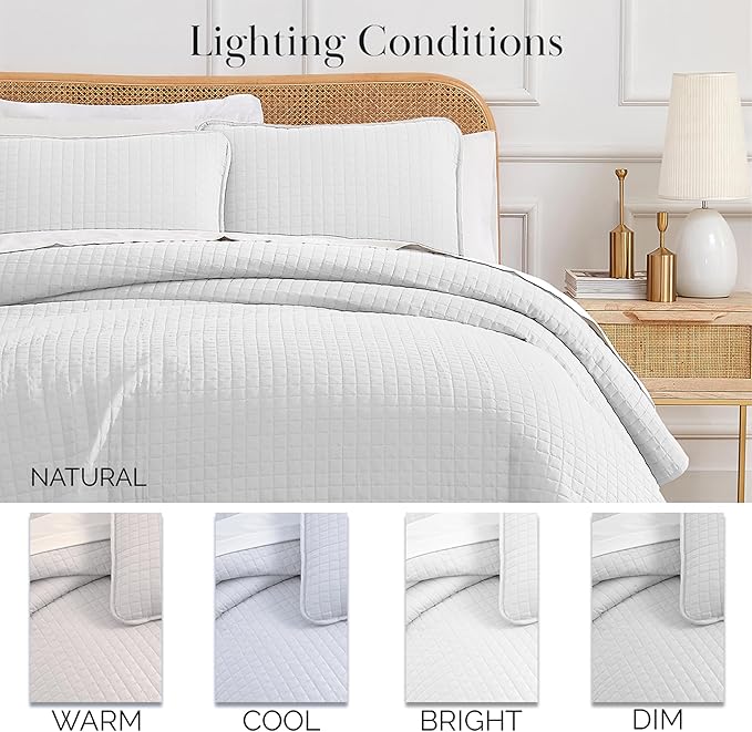 Southshore Fine Living, Inc. White Queen Quilt Bedding Set, Oversized Quilts Queen Size, Pet Hair Resistant Bedding, Coverlet Set with 2 Pillow Shams, Full Size Bedspread, Bright White