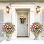 Artificial Boxwood Topiary Ball Trees with Ground Spikes UV Resistant Faux Greenery Shrubs Fake Shrubs for Outdoors, Realistic Faux Plants Bushes for Garden Porch Yard Patio Decor (Multi)