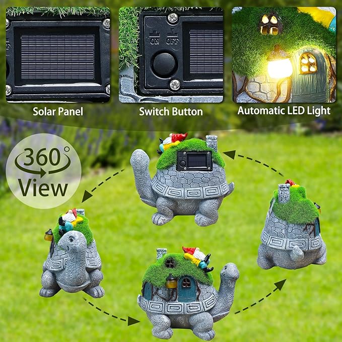 SunGlee Solar Turtles for Outdoors Turtle Solar Light Garden Statue, Cute Tortoise Garden Outdoor Turtle Decor for Patio Lawn Yard Gifts for Mom Grandma Housewarming Birthday