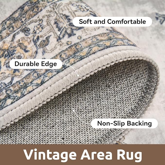 AMOAMI-Vintage Area Rug 6X9 Grey Rugs for Living Room-Soft Living Room Rug Non Slip Rugs for Bedroom Carpet Machine Washable Rug for Dining Room Bedside Office Room Decor