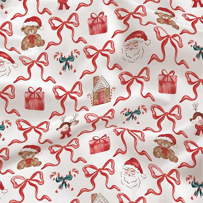 Christmas Comforter Set Twin Size,Red Christmas Bed Set with Reindeer, Bows and Santa Claus Bedding for Holiday, 2 Pieces 1 Reversible Comforter and 1 Pillowcase