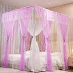 4 Corners Post Princess Curtains Bed Canopy for Girls 8 Panels Curtain- Double Layer Sheer Mesh Canopies Drapes Girls Room Decor (8P-Purple/White, 4P(33"x82") W+4P(43"x82") L/(Queen))