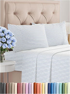 Full Size 4 Piece Sheet Set - Comfy Breathable & Cooling Bed Sheets Set - Hotel Luxury Bedding for Women, Men, Kids, Teens, Boys & Girls - Deep Pockets, Soft, Wrinkle Free - Oeko-Tex - Blue Stripes 2