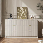 Beige 7 Drawer Dresser for Bedroom, Modern Fluted Dresser with Gold Metal Handles, Wide Chest of Drawers for Bedroom,Living Room, Entryway, Hallway, 55.9" L x 15.7" D x 31.4" H