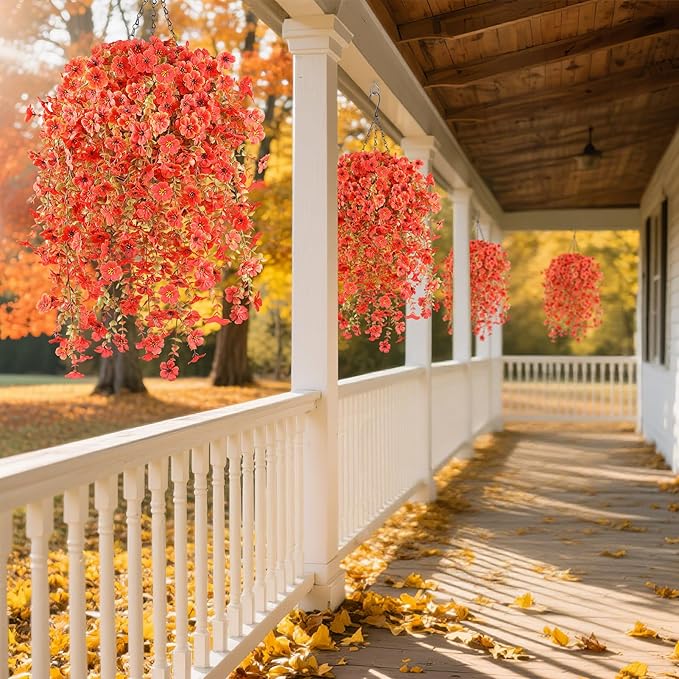 6 Bundles Artificial Fall Flowers for Outdoors Fake Plants Garden Home Fall Decor,UV Resistant Realistic Silk Faux Autumn Flower Indoor Outside Front Porch Patio Balcony Yard Farmhouse(Orange)