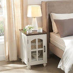 Farmhouse End Table Set of 2 with Charging Station, 18'' Narrow Side Table and 24" Large Sofa Side Table with Glass Barn Door Storage, Wood Night Stand Bedside Table for Living Room,Bedroom