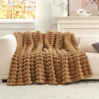 Cozy Bliss Faux Fur Throw Blanket for Couch, Cozy Warm Plush Striped Blanket for Sofa Bedroom Living Room, 50 * 60 Inches Toasty Brown