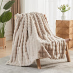 NEWCOSPLAY Faux Fur Queen Blanket Linen Bubble Blanket Thick Warm Soft for Couch Sofa Bed 550GSM (Linen, Queen(90"x90"))