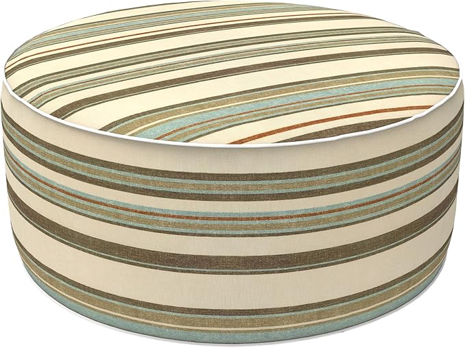 LVTXIII Outdoor Inflatable Ottoman, Fade-Resistant Round Footrest Stool D31”x H14”, Portable Patio Pouf for Garden Camping or Home Use, Stripe Onyx