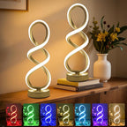 Modern Table Lamp, 7 Colors 10 Light Modes Spiral Design Table Lamp, Touch Dimmable Nightstand Lamp, Unique Bedside Lamp for Living Room, Bedroom, Cool Lamps, Gold, 2 Pack