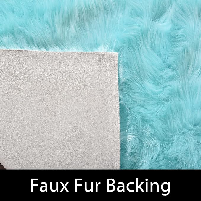 Latepis Light Blue Rugs for Living Room 6x8 Faux Sheepskin Fur Rug Washable Fluffy Rugs Shag Fuzzy Rug for Bedroom Entertainment Room Home Decor