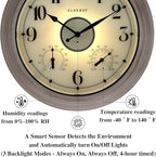 CLXEAST 18 Inch Illuminated Outdoor Clock with AI Smart Sensor, Large Farmhouse Wall Clock with Temperature & Humidity,Weathered White Finish,Unique House Warming Gifts