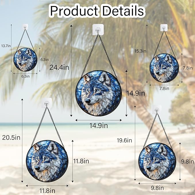 Stained Glass Window Hanging - Funny Wolf Suncatcher Ready to Hang Window Doors Home Decoration and Christmas, Mother's Day Birthday Gifts for Women, Men, and Mom 14.9x14.9 in