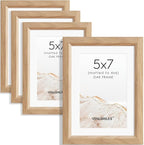 5x7 Picture Frame Set of 4 Natural Solid Oak Photo Frames with 4x6 Removable Mat Wall Hanging Large Handcrafted Frame with HD Plexiglass Wall and Tabletop Display Large Poster Frame