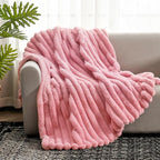 Cozy Bliss Faux Fur Throw Blanket for Couch, Cozy Warm Plush Striped Blanket for Sofa Bedroom Living Room,60 * 80 Inches Hot Pink