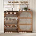 Nicetree Freestanding Ultra Slim Fluted Accent Shoe Storage Cabinet for Entryway - 3 Flip Drawers & 3-Tier Adjustable Shelves, Farmhouse Modern Rustic Shoe Rack for Hallway, Foyer