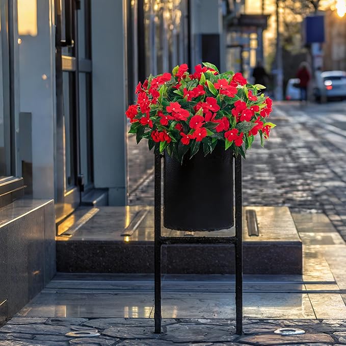 Artificial Impatiens Bouquet Flowers for Outdoors Silk Faux Flowers for Outdoor Impatiens Plants Decor Indoor Planters Kitchen Planters and Balcony Decorations 4PCS (Red)