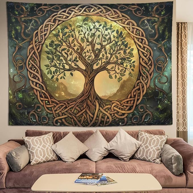 keowhsf Tree of Life Tapestry – Fantasy Forest Nature Landscape Wall Art with Mystic Green Aesthetic, Large Wall Hanging for Bedroom, Living Room, Home Decor