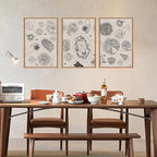 HPINUB Vintage Food and Drink Framed Canvas Wall Art Set,Sketch Pizza Cheers Wall Decor,Thanksgiving Dinner Turkey Artwork,Black and white Art Prints for Kitchen,Dining Room,Gatherings Decor-16"x24"x3