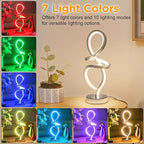 Mayful Modern RGB Table Lamp with LED Spiral Design, Silver Bedside Lamp & Nightstand Lamp, Touch Dimmable with 7 Colors & 10 Modes for Bedroom, Living Room, Home Office, 15W