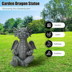 Garden Dragon Statue Decor - Meditation Dragon Sculpture Figurine Outdoor Decoration, Zen Yoga Garden Art Sculpture for Patio Lawn Yard Balcony Indoor Decor(Hands Flat)
