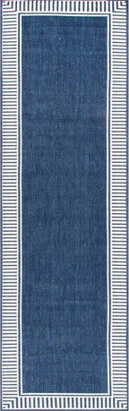 nuLOOM 2' x 8' Outdoor Area Rug, Casual Design With Striped Border, Stain Resistant, Highly Durable, For Patio, Balcony, Bedroom, Living Room, Dining Room, Bathroom, Navy