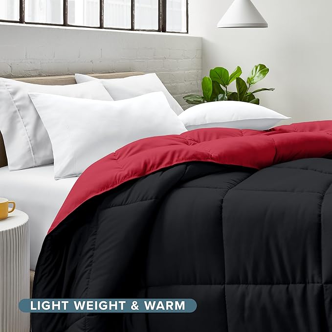 Bare Home Oversized Queen Comforter - Reversible Colors - Goose Down Alternative - Ultra-Soft - Premium 1800 Series - All Season Warmth - Bedding Comforter (Oversized Queen, Black/Red)
